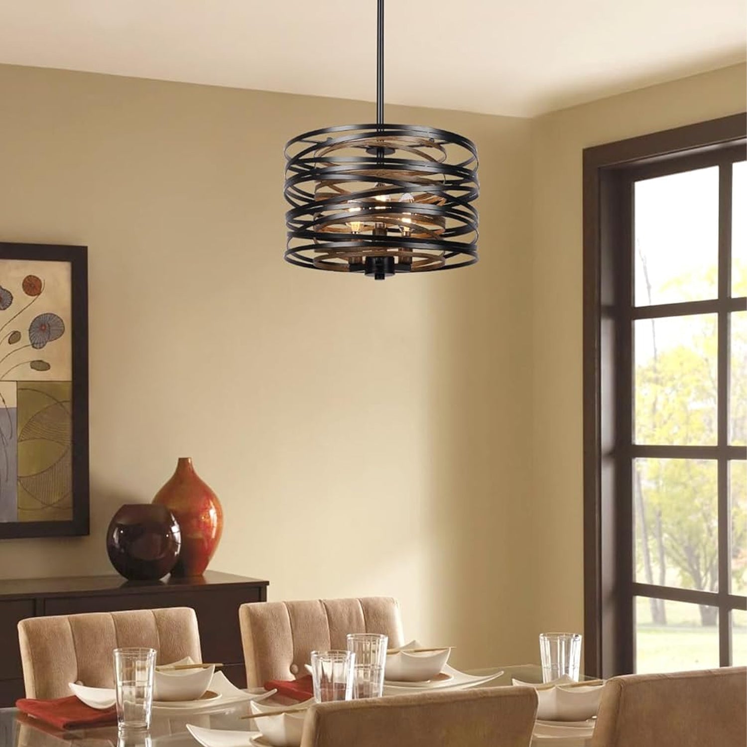 industrial-black-metal-drum-pendant-light-in-dining-room-ch417-a-20250703-Feyran-lighting