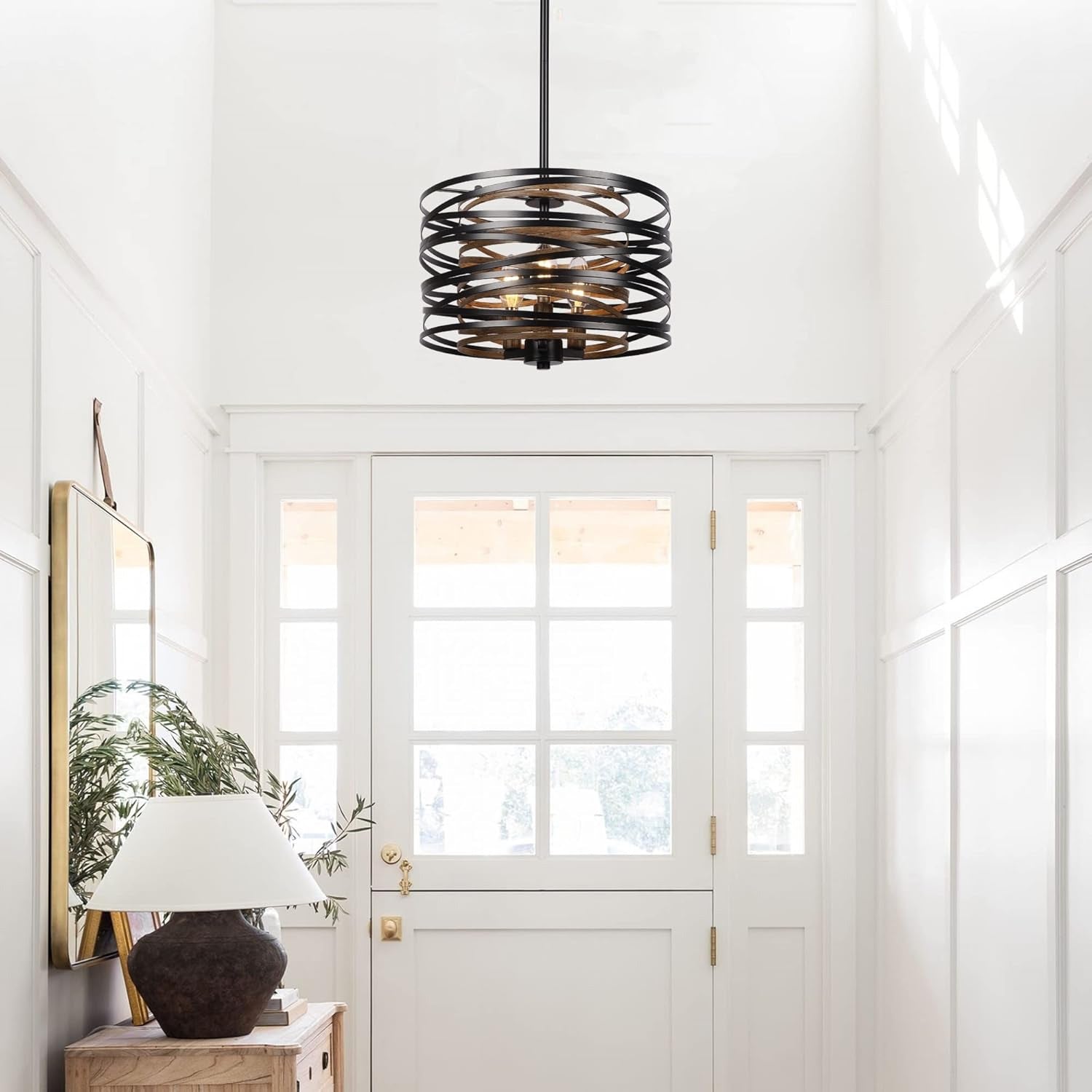 industrial-black-metal-drum-pendant-light-installed-in-foyer-ch417-a-20250703-Feyran-lighting