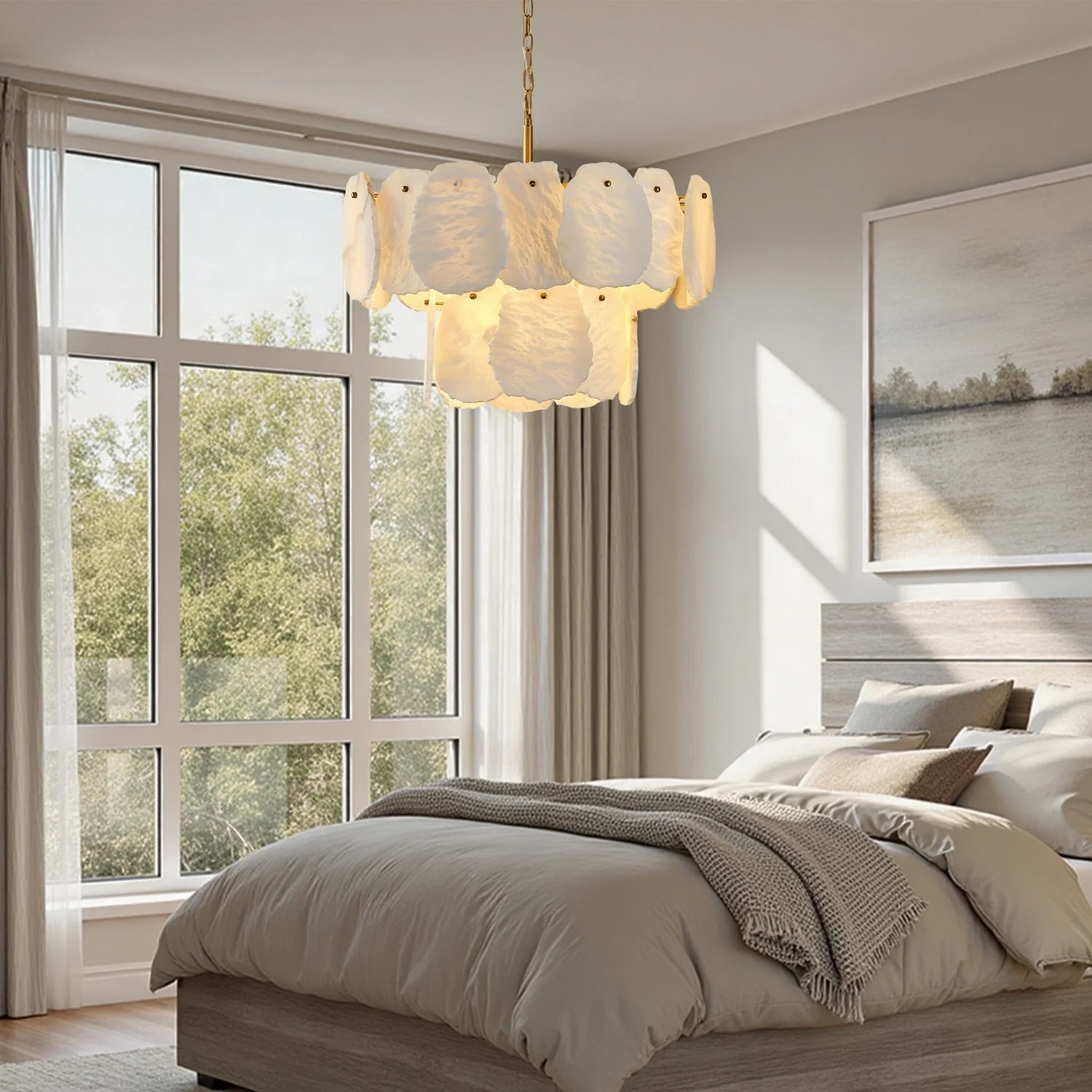 layered-alabaster-round-chandelier-installed-in-bedroom-ch457-20250826-Feyran-lighting