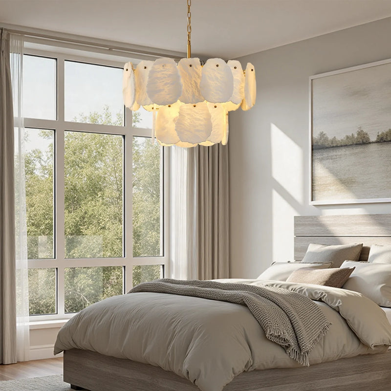 layered-alabaster-round-chandelier-installed-in-bedroom-ch457-20250826-Feyran-lighting