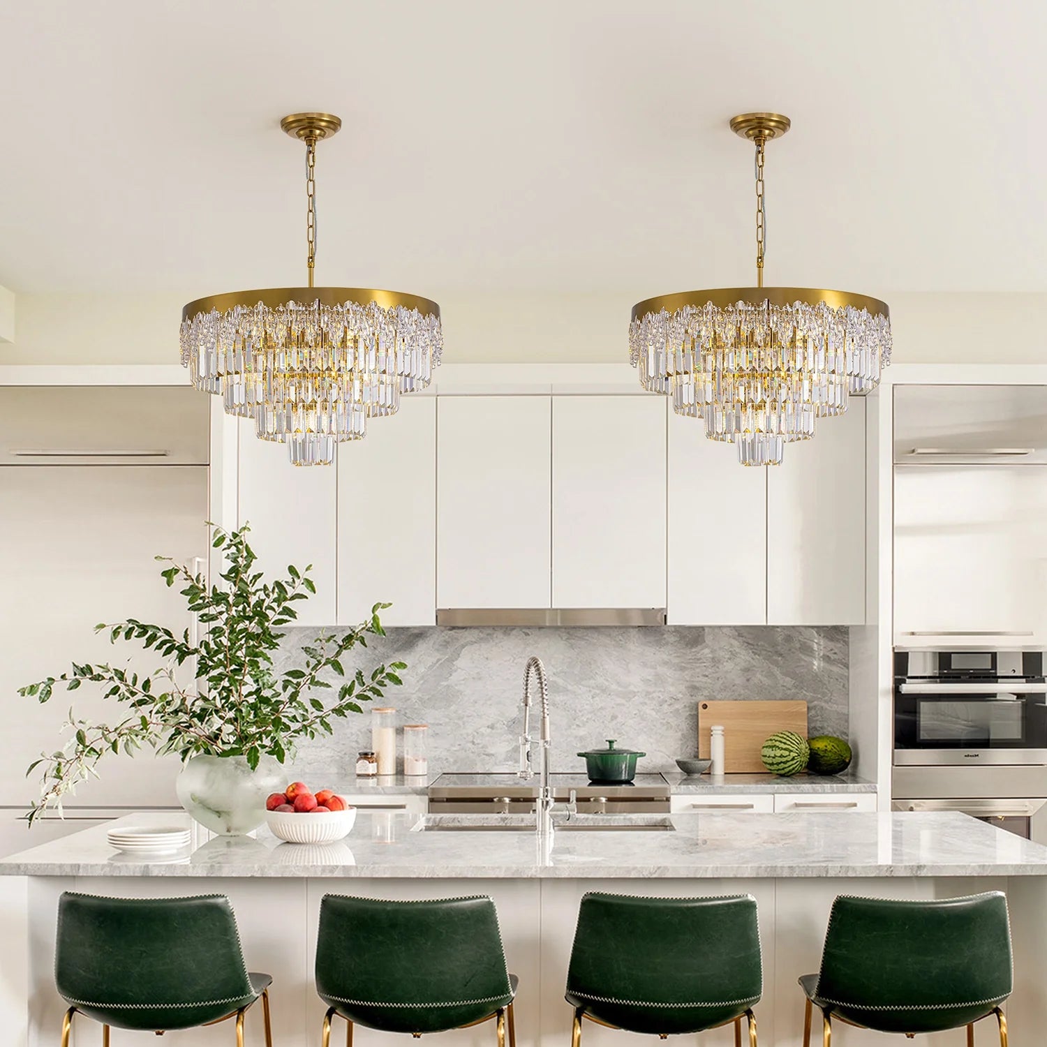 lumina-gold-crystal-tiered-chandelier-in-kitchen-island-Feyran-lighting