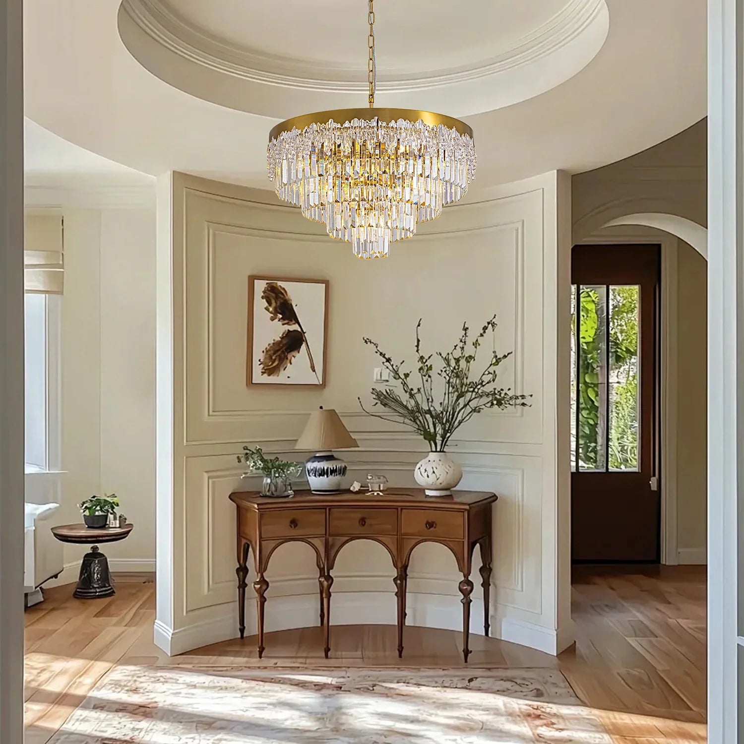lumina-gold-crystal-tiered-chandelier-installed-in-the-entryway-Feyran-lighting