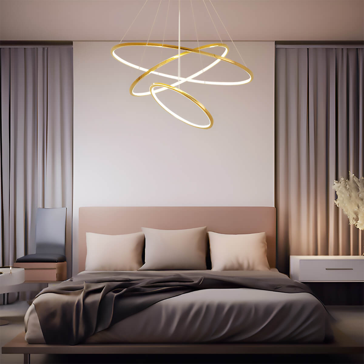Luxurious Stainless Steel Chandelier for Duplex Living Spaces: Elevate Your Home with Minimalist Elegance-bed-room |Feyran