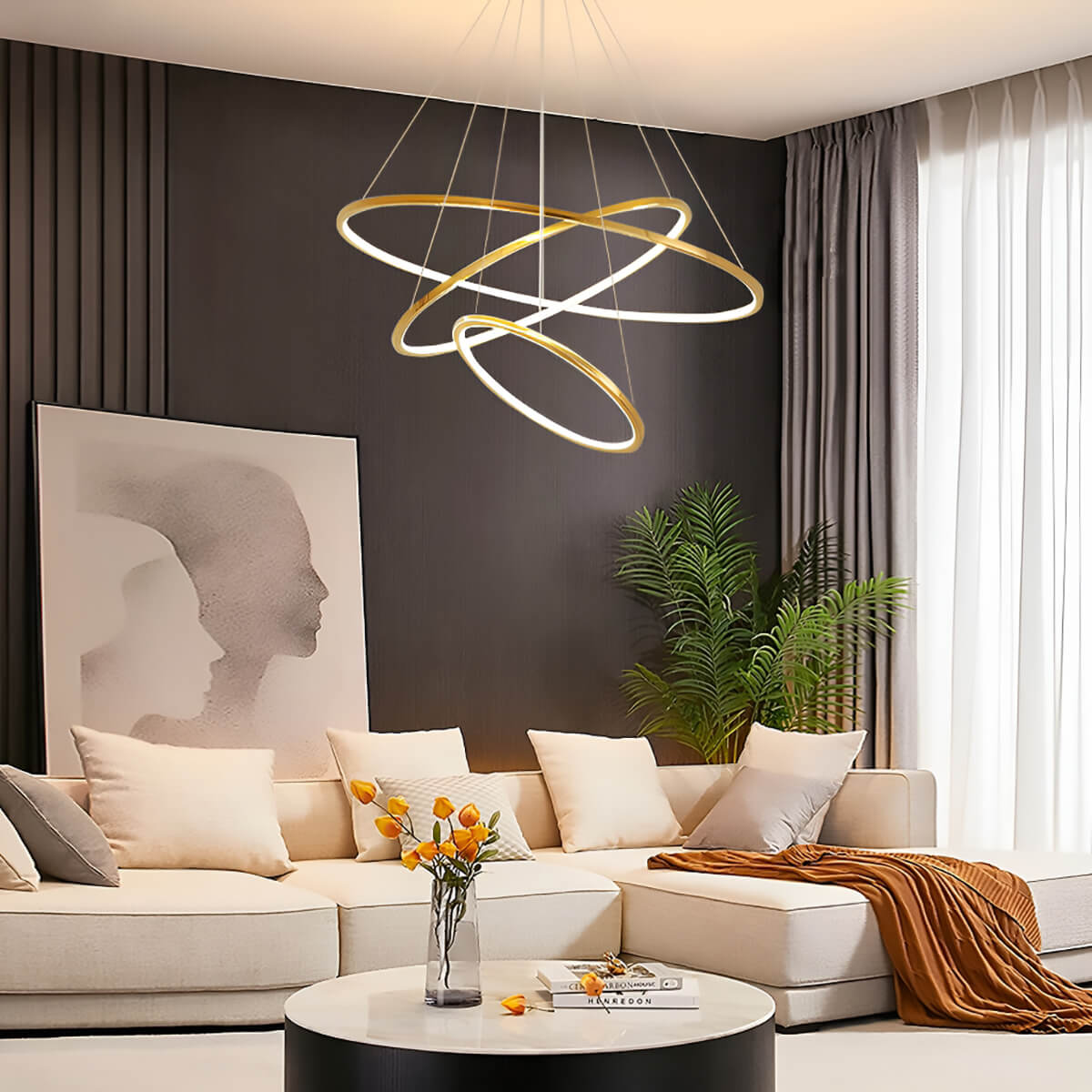 Luxurious Stainless Steel Chandelier for Duplex Living Spaces: Elevate Your Home with Minimalist Elegance-living-room-3 |Feyran