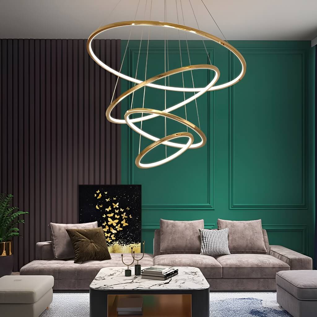 Luxurious Stainless Steel Chandelier for Duplex Living Spaces: Elevate Your Home with Minimalist Elegance-living-room-4 |Feyran