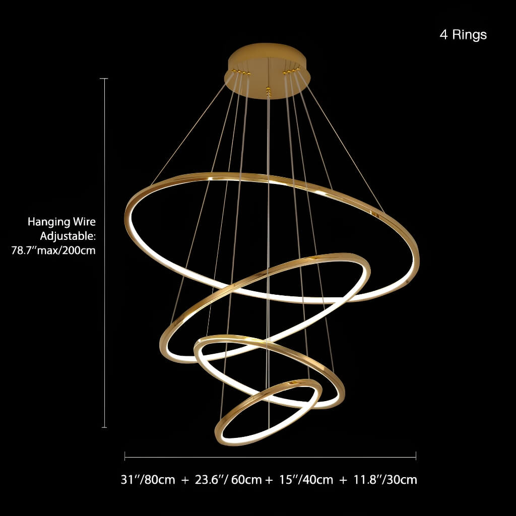 Luxurious Stainless Steel Chandelier for Duplex Living Spaces: Elevate Your Home with Minimalist Elegancesize-4-rings |Feyran