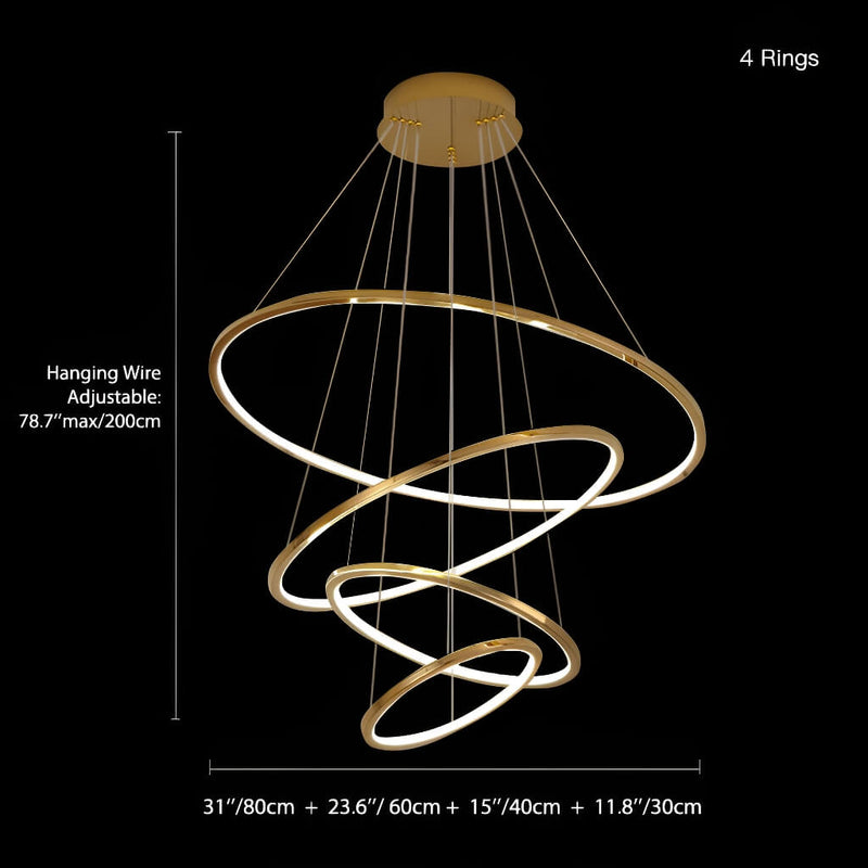 Luxurious Stainless Steel Chandelier for Duplex Living Spaces: Elevate Your Home with Minimalist Elegancesize-4-rings |Feyran