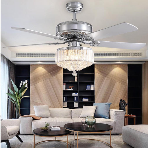 Luxury 5 - Blade Crystal Ceiling Fan with Remote Control-living-room-1| Feyran