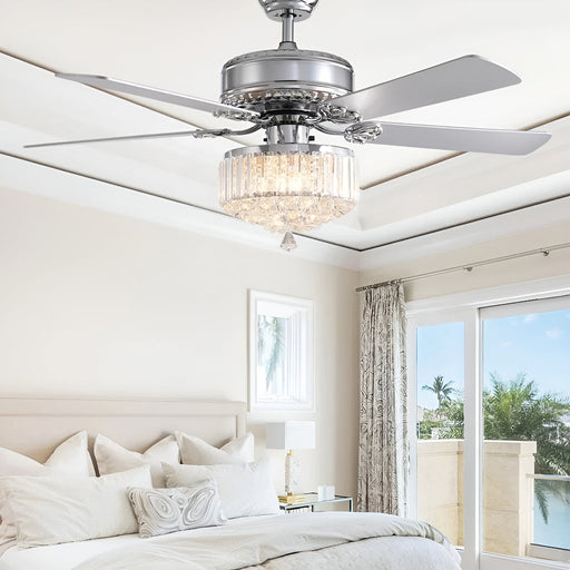 Luxury 5 - Blade Crystal Ceiling Fan with Remote Control-living-room-2| Feyran