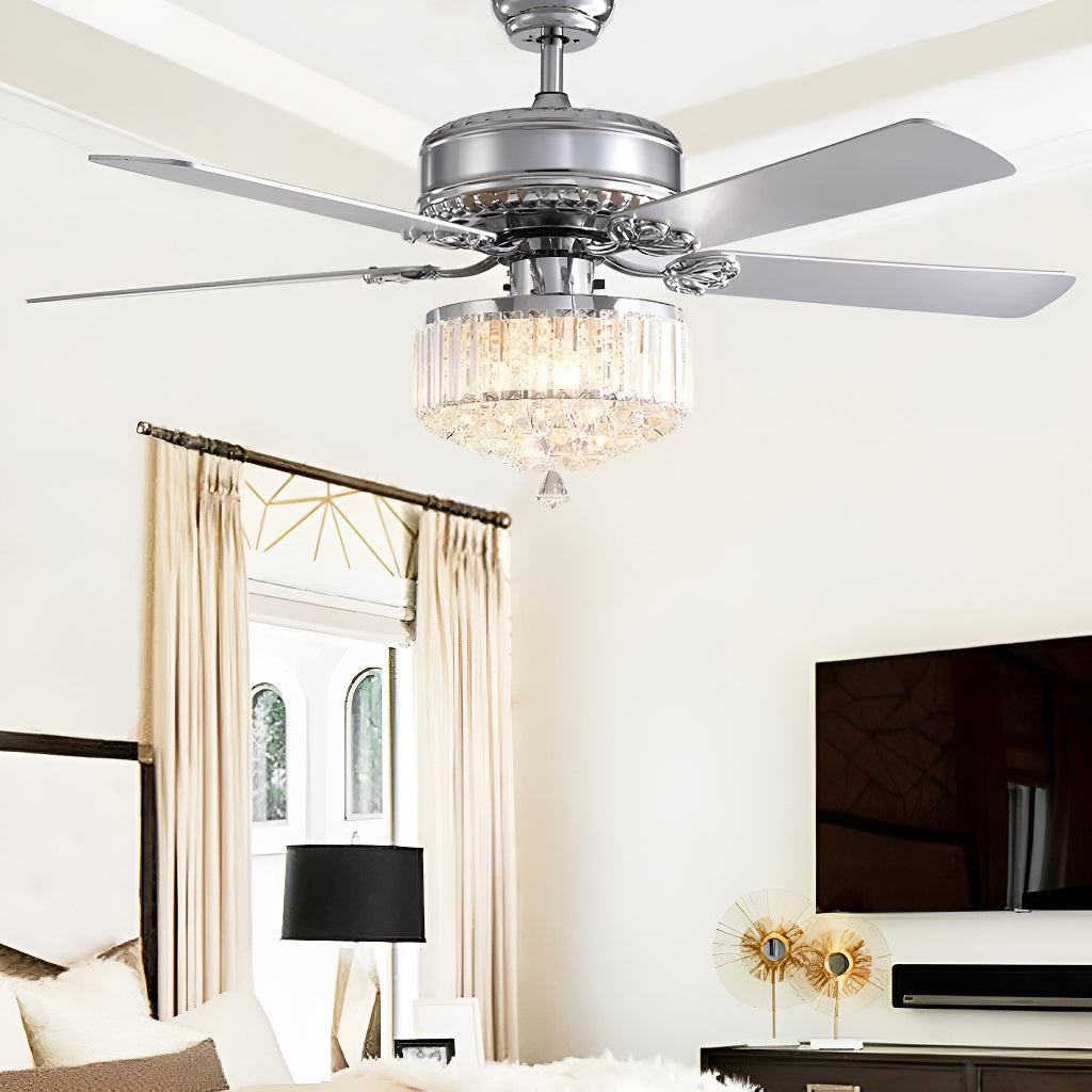 Luxury 5 - Blade Crystal Ceiling Fan with Remote Control-living-room-3| Feyran