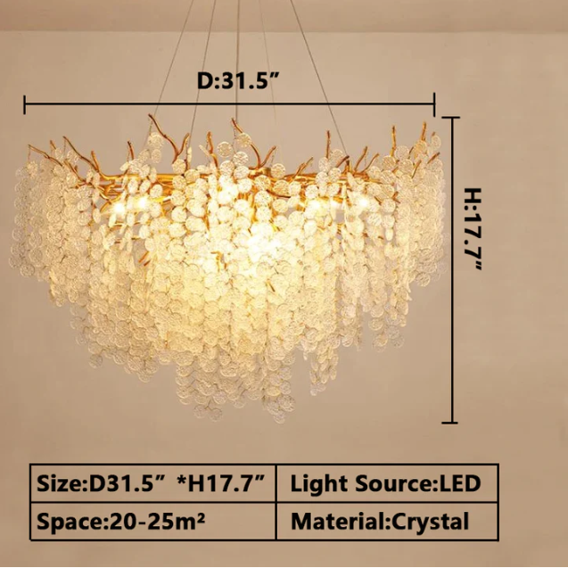 Luxury Branches Crystal Frosted Glass Chandelier Set for Living /Dining Room