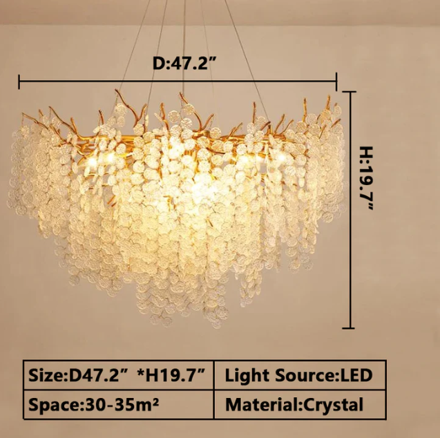 Luxury Branches Crystal Frosted Glass Chandelier Set for Living /Dining Room