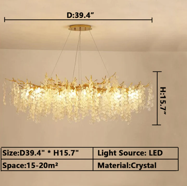 Luxury Branches Crystal Frosted Glass Chandelier Set for Living /Dining Room