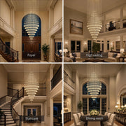 modern round crystal chandelier lighting fixture suitable for foyer staircase high ceiling and dining room spaces | Feyran