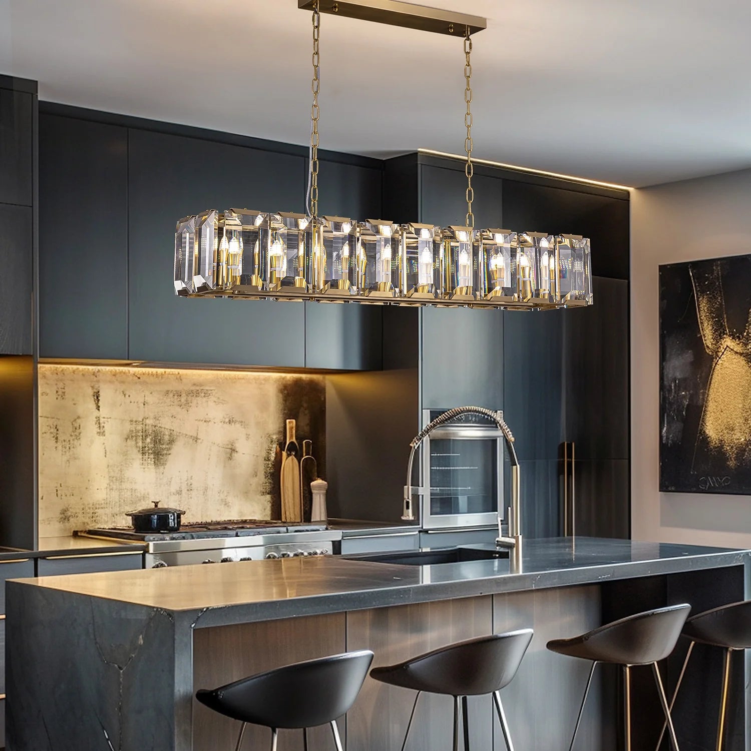 luxury-gold-crystal-prism-chandelier-installed-in-the-kitchen-island-ch461-20250925-Feyran-lighting