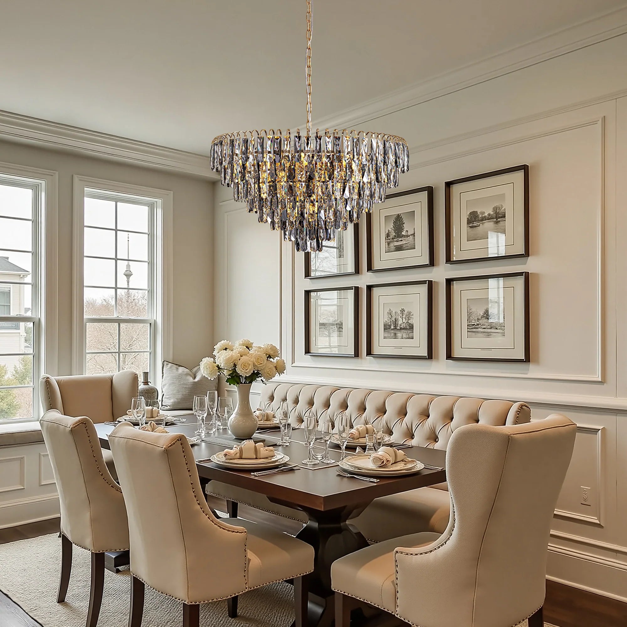 luxury-gold-crystal-tiered-chandelier-bringing-luxury-to-the-dining-area-Feyran-lighting