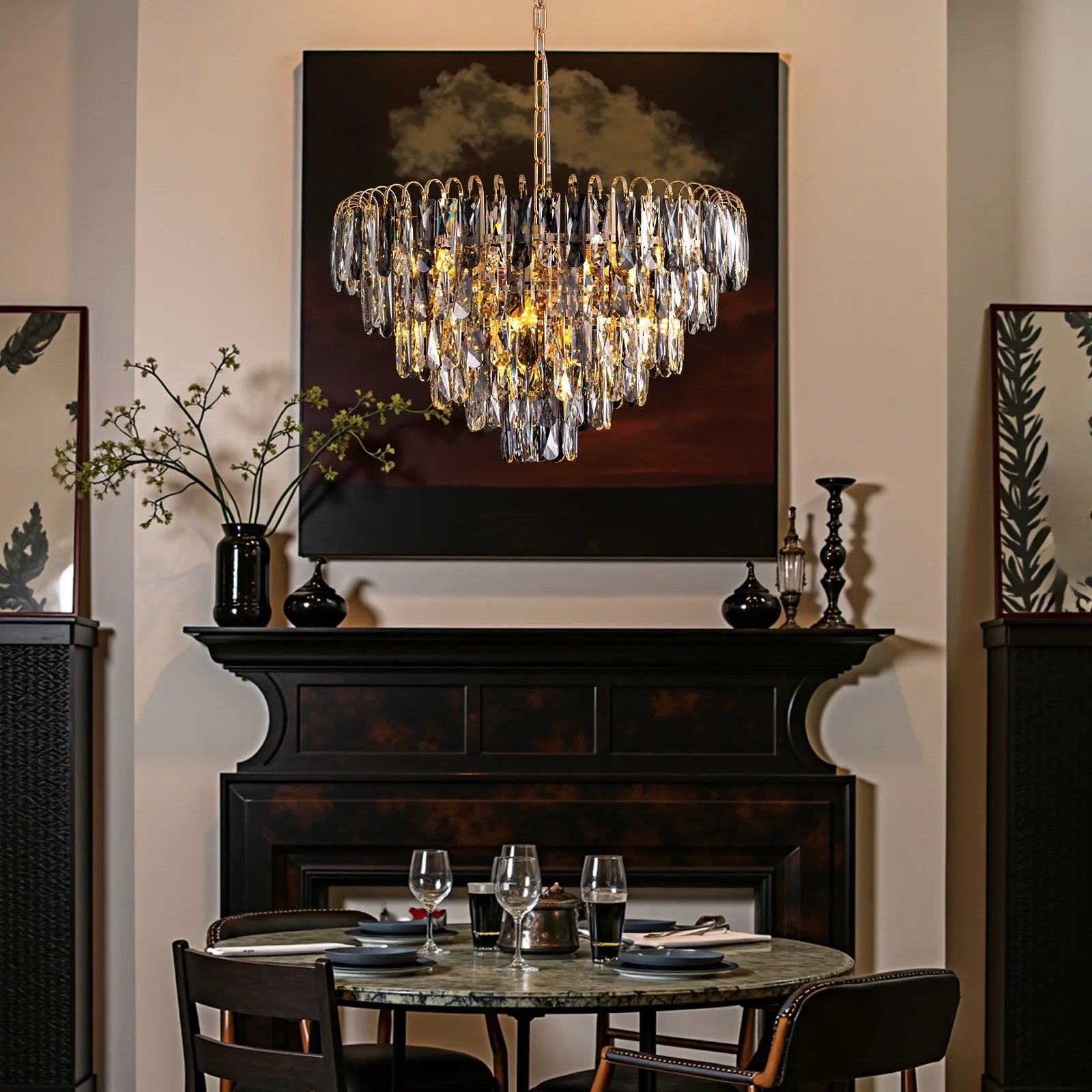 luxury-gold-crystal-tiered-chandelier-in-dining-room-Feyran-lighting