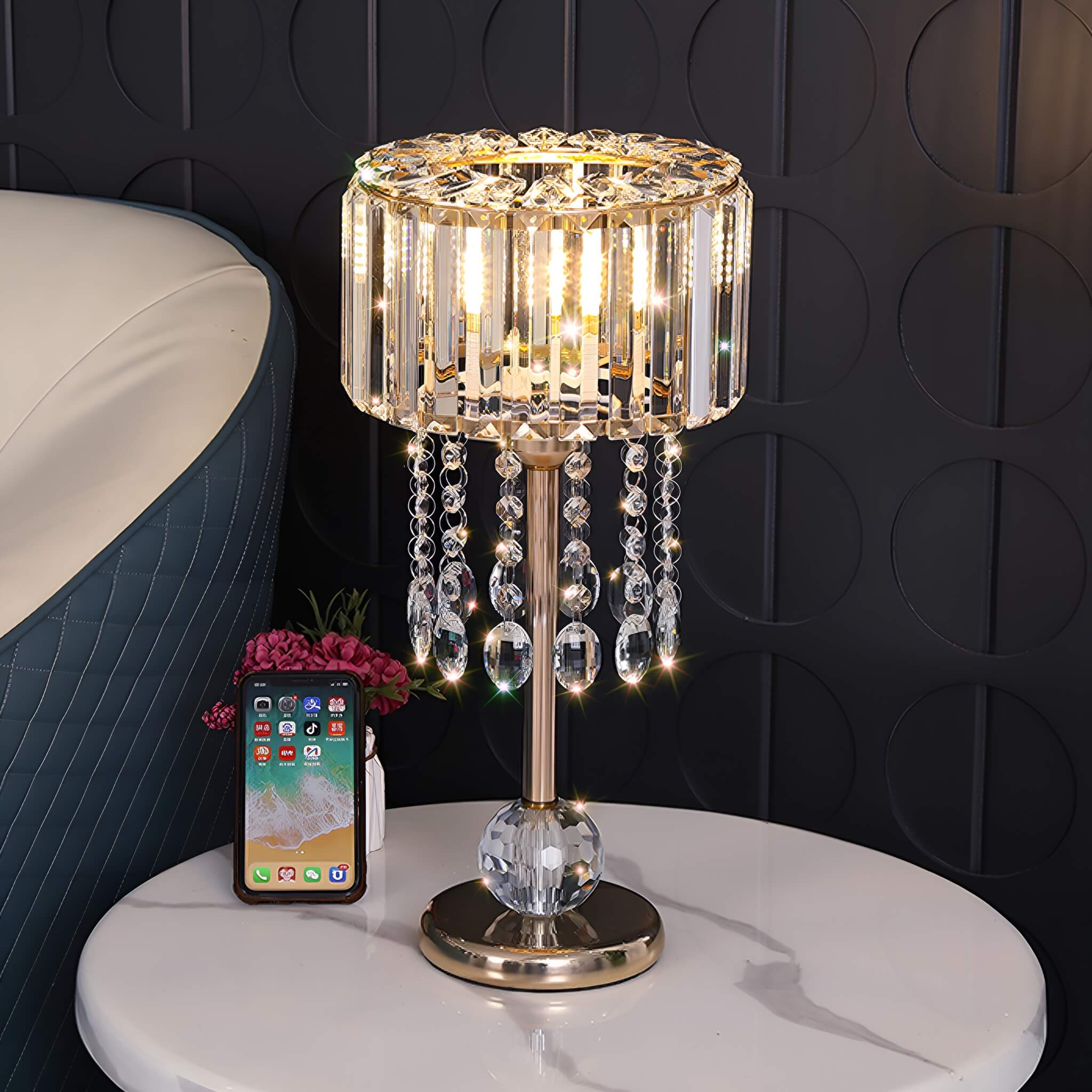Luxury Gold Finish Lamp with Sparkling Crystal Details -living-room-1|Feyran