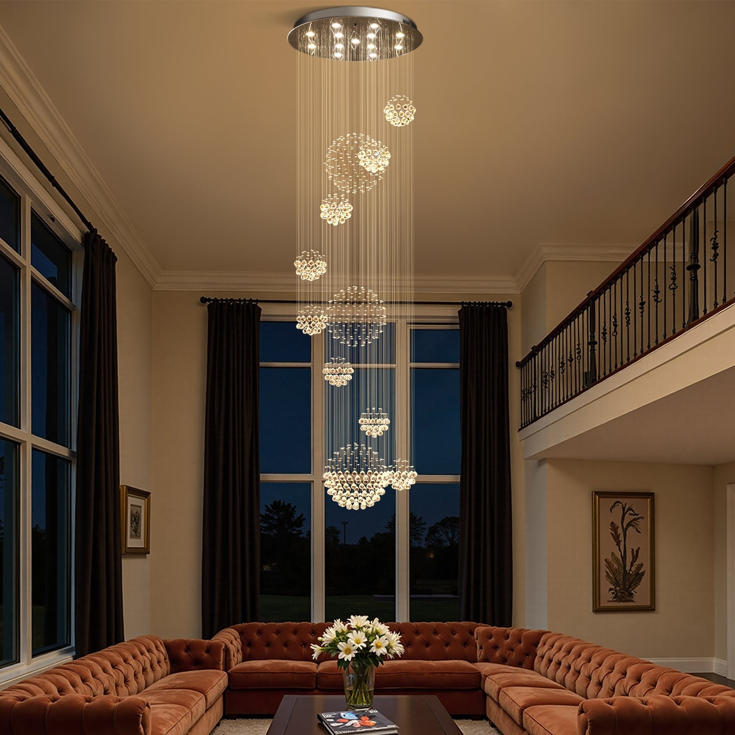 Luxury Solar System Spiral Raindrop Chandelier For Foyer and Entryway |Feyran