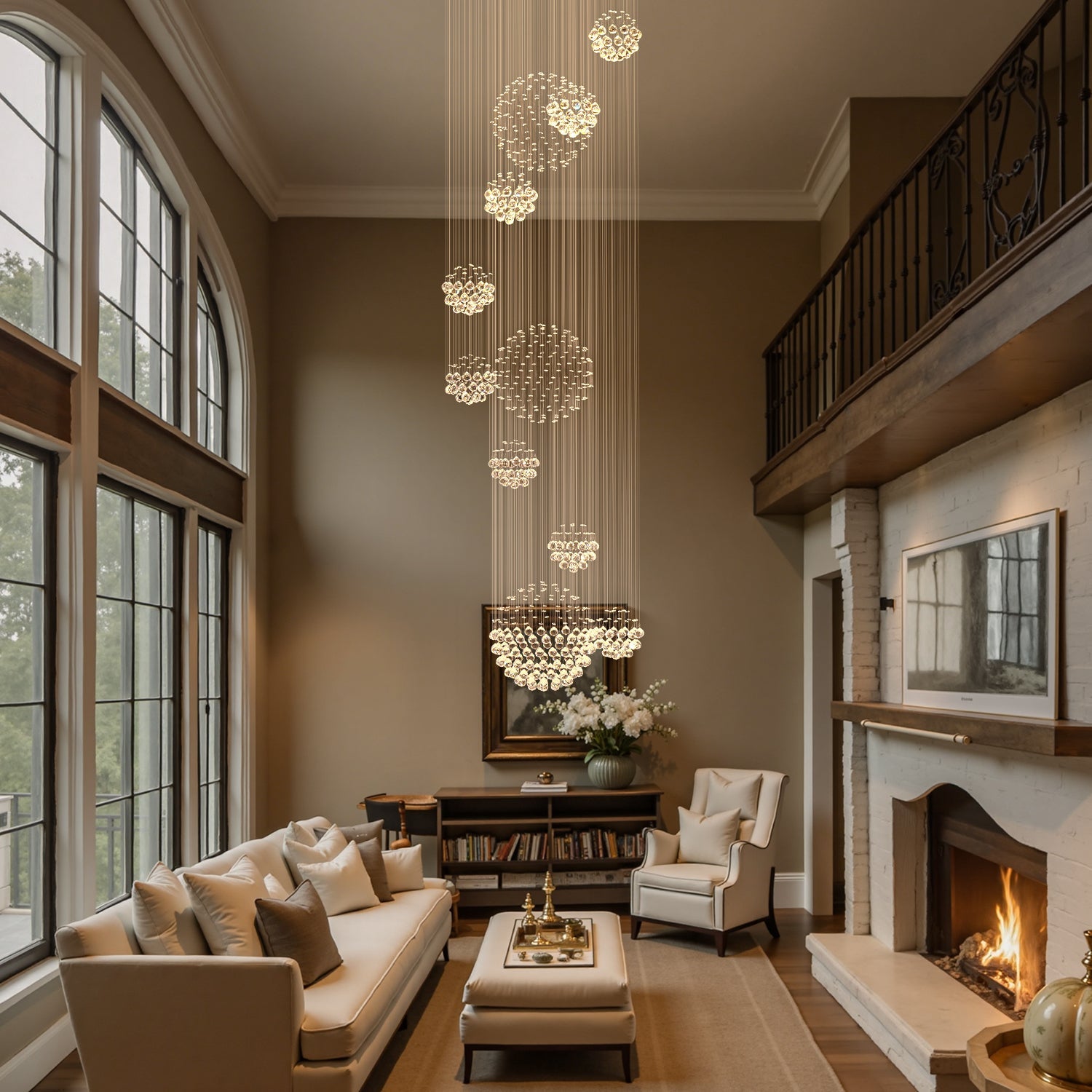 Feyran Modern K9 Crystal Solar System Spiral Raindrop Chandelier, Large Luxury Rain Drop Pendant Lighting for High Ceiling Foyer, Entryway & Staircase (Customizable)