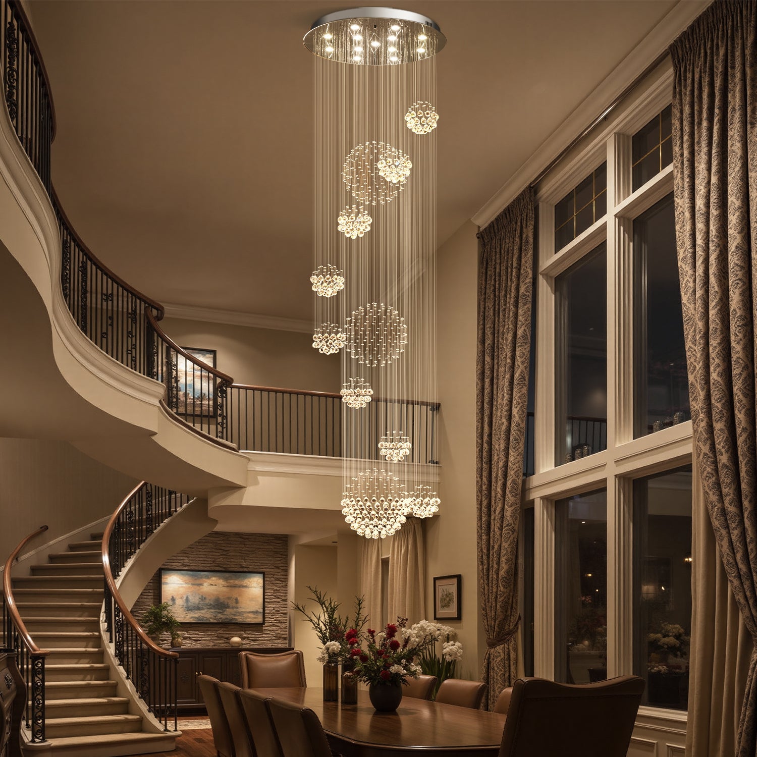 Luxury Solar System Spiral Raindrop Chandelier For Foyer and Entryway |Feyran