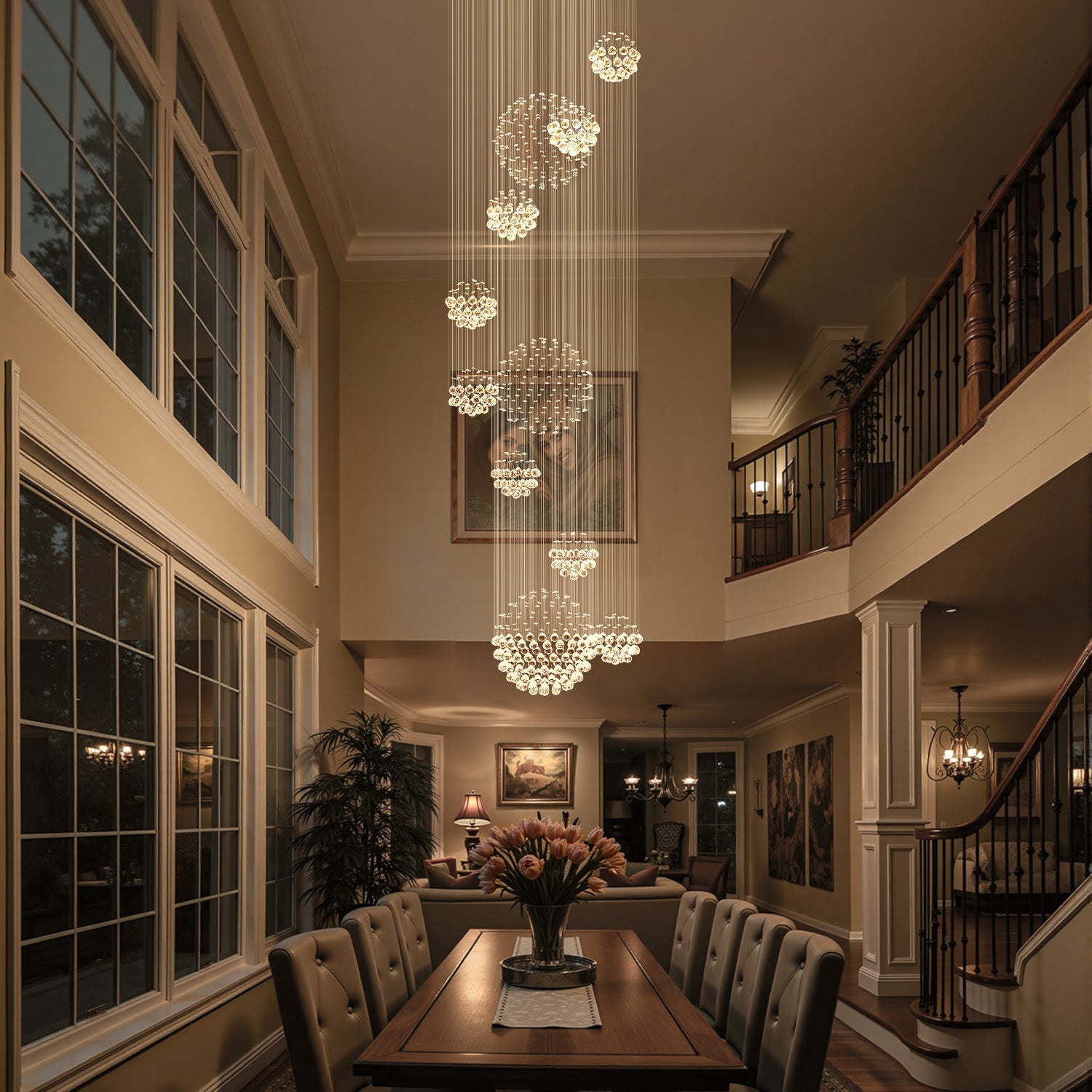 Luxury Solar System Spiral Raindrop Chandelier For Foyer and Entryway |Feyran