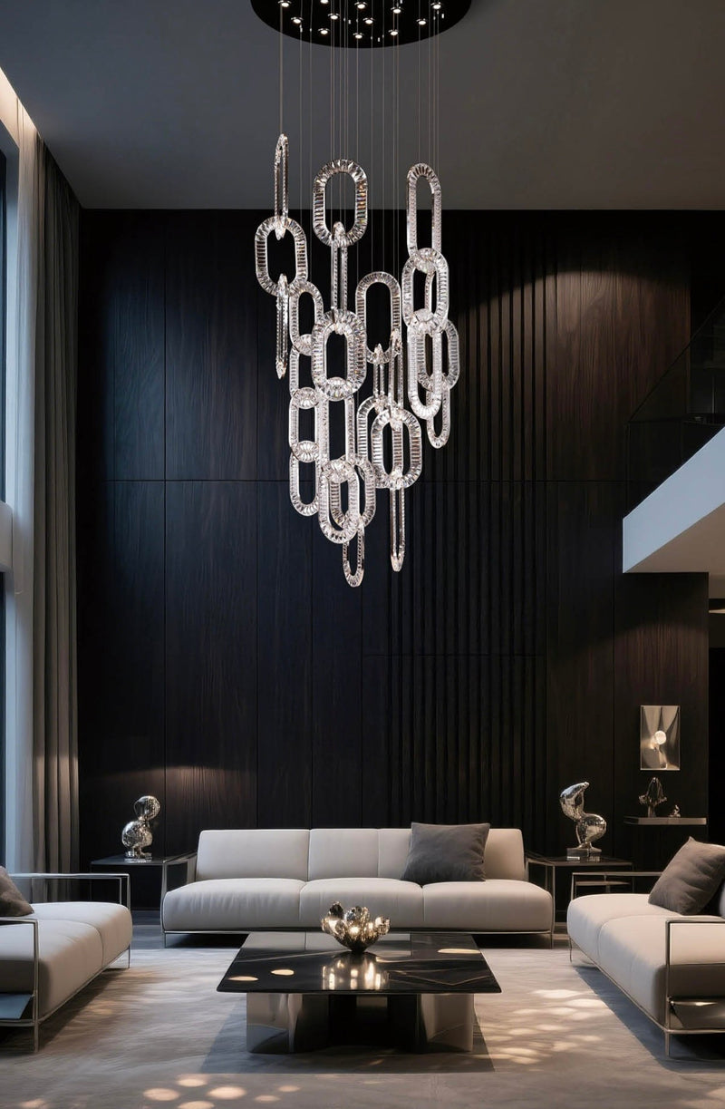 Modern Luxury Crystal Chain Cluster Chandelier for High Ceiling/Dining Room