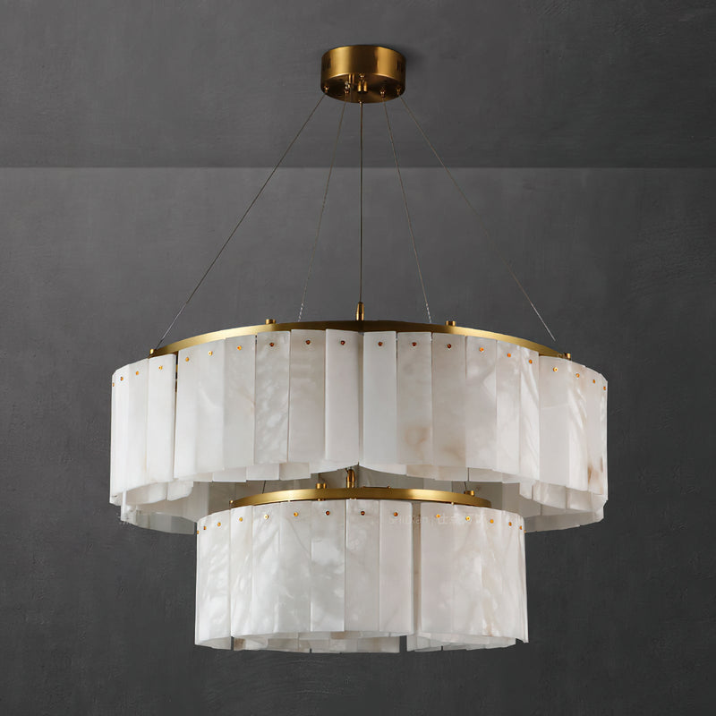 Lysander Modern Two- Tier Alabaster Chandelier Lighting