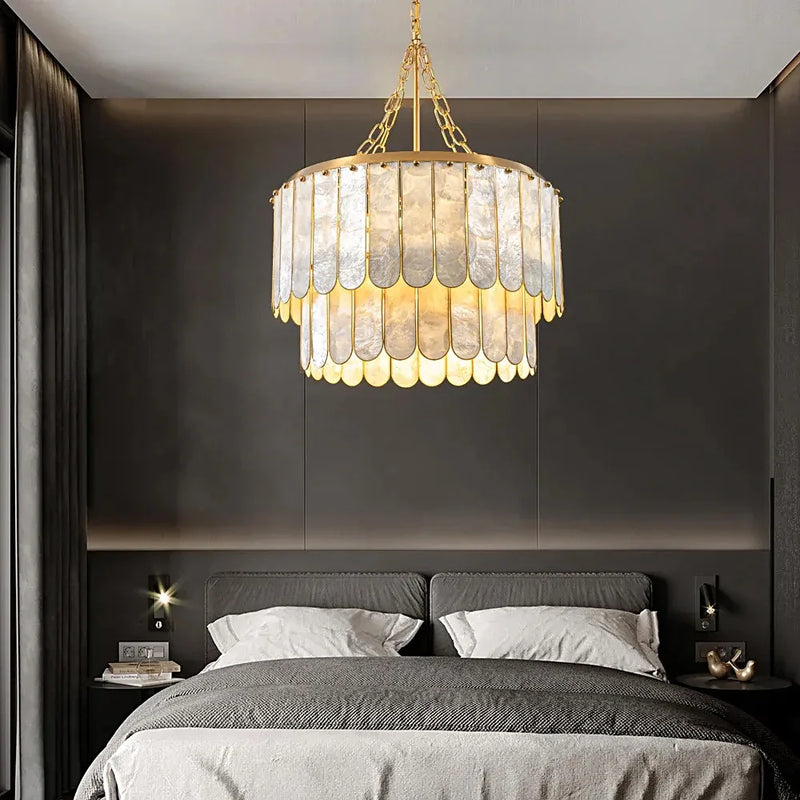 madelyn-modern-round-faceted-capiz-chandelier-installed-in-a-living-room-ch447-20250801-Feyran-lighting