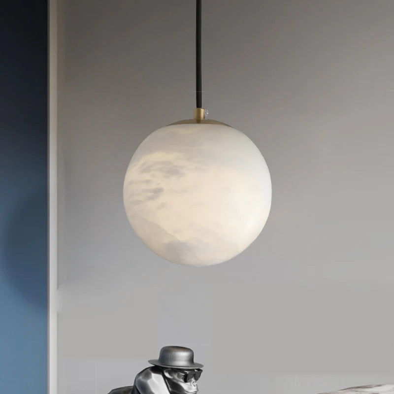 Feyran Hansa Alabaster Ball Pendant Light, Island Mini Pendant Light