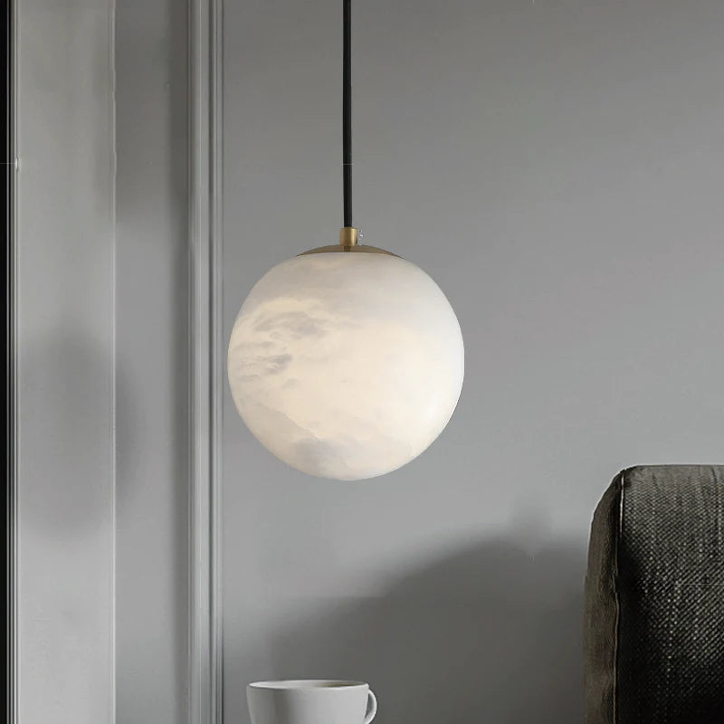 Feyran Hansa Alabaster Ball Pendant Light, Island Mini Pendant Light