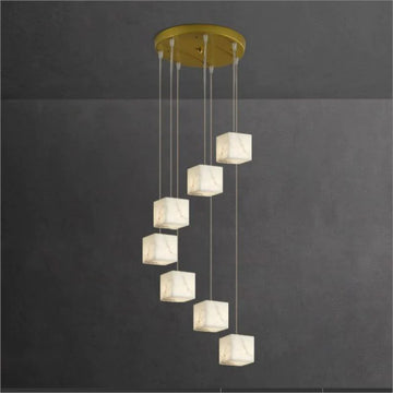 Feyran Modern Luxury Alabaster Cubic Round Pendant For Dining Table, Staircase