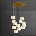 Feyran Modern Luxury Alabaster Cubic Round Pendant For Dining Table, Staircase