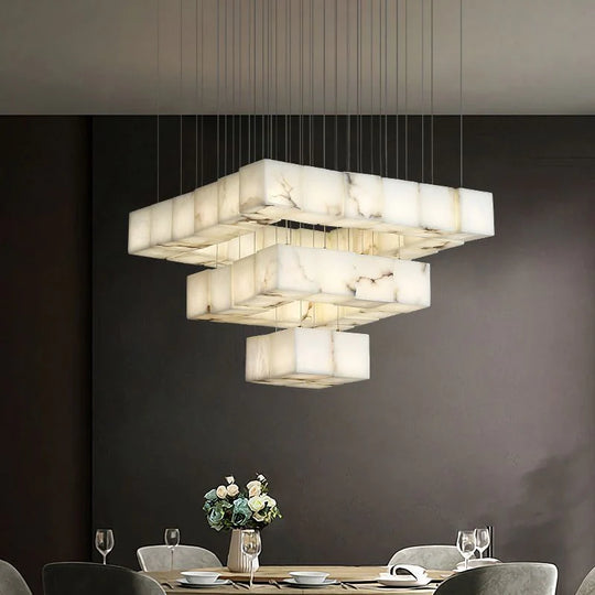 Feyran Modern Luxury Alabaster Cubic Round Pendant For Dining Table, Staircase