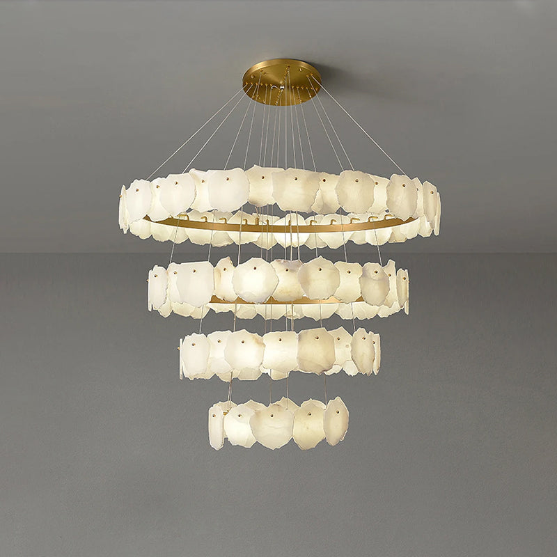 Merlin Tiered Circular Alabaster Chandelier-Chandelier-Feyran-Ø47"xH79"-Gold-Warm White-Feyran