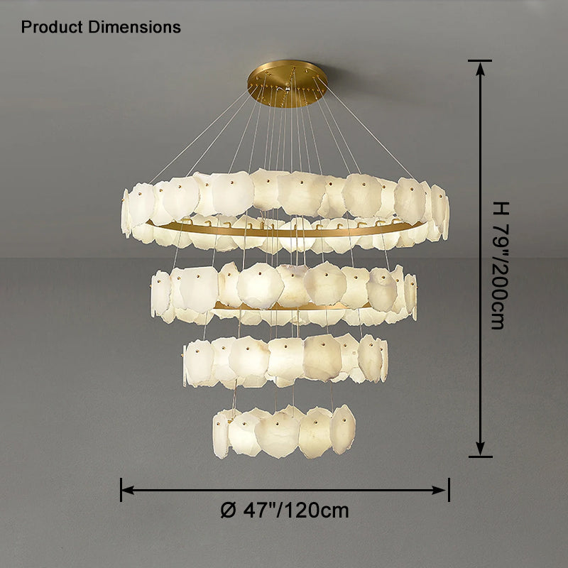 Merlin Tiered Circular Alabaster Chandelier-Chandelier-Feyran-Ø47"xH79"-Gold-Warm White-Feyran