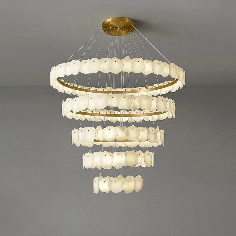 Merlin Tiered Circular Alabaster Chandelier-Chandelier-Feyran-Ø53"xH79"-Gold-Warm White-Feyran