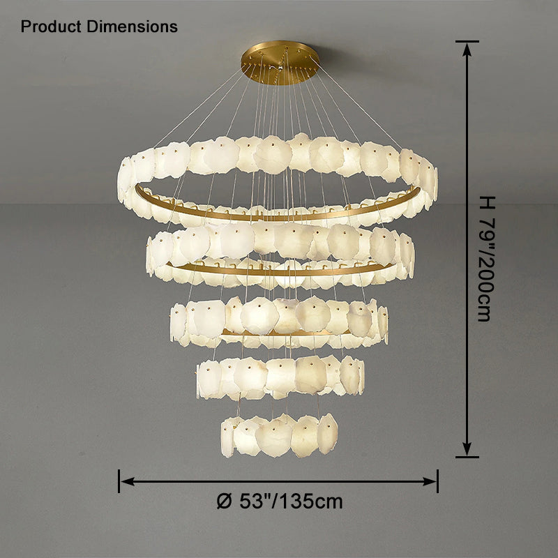 Merlin Tiered Circular Alabaster Chandelier-Chandelier-Feyran-Ø47"xH79"-Gold-Warm White-Feyran