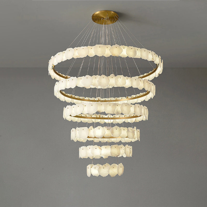 Merlin Tiered Circular Alabaster Chandelier-Chandelier-Feyran-Ø63"xH98"-Gold-Warm White-Feyran