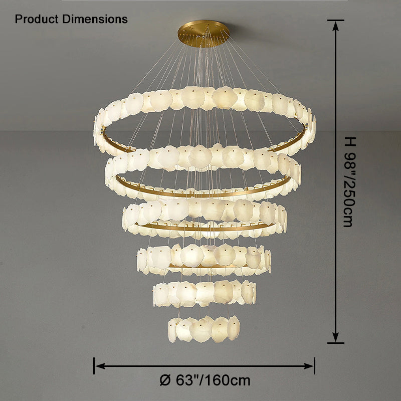 Merlin Tiered Circular Alabaster Chandelier-Chandelier-Feyran-Ø47"xH79"-Gold-Warm White-Feyran