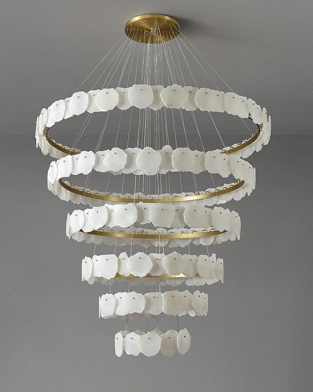 Merlin Tiered Circular Alabaster Chandelier-Chandelier-Feyran-Ø47"xH79"-Gold-Warm White-Feyran
