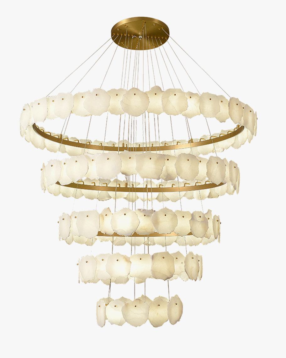 Merlin Tiered Circular Alabaster Chandelier-Chandelier-Feyran-Ø47"xH79"-Gold-Warm White-Feyran