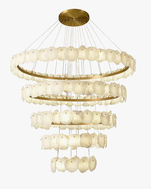 Merlin Tiered Circular Alabaster Chandelier-Chandelier-Feyran-Ø47"xH79"-Gold-Warm White-Feyran