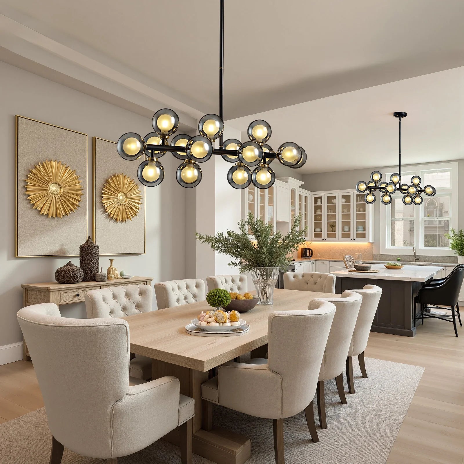 meteor-gray-globe-linear-chandelier-in-dining-room-Feyran-lighting