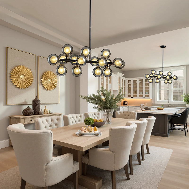 meteor-gray-globe-linear-chandelier-in-dining-room-Feyran-lighting
