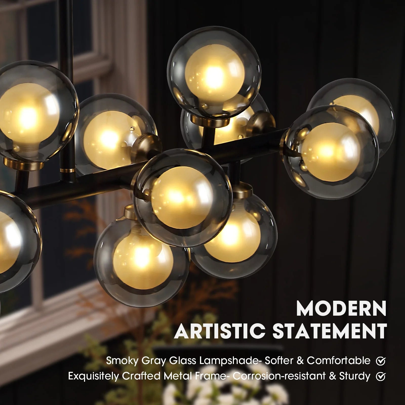 close-up-of-meteor-gray-globe-linear-chandelier-in-dining-room-Feyran-lighting