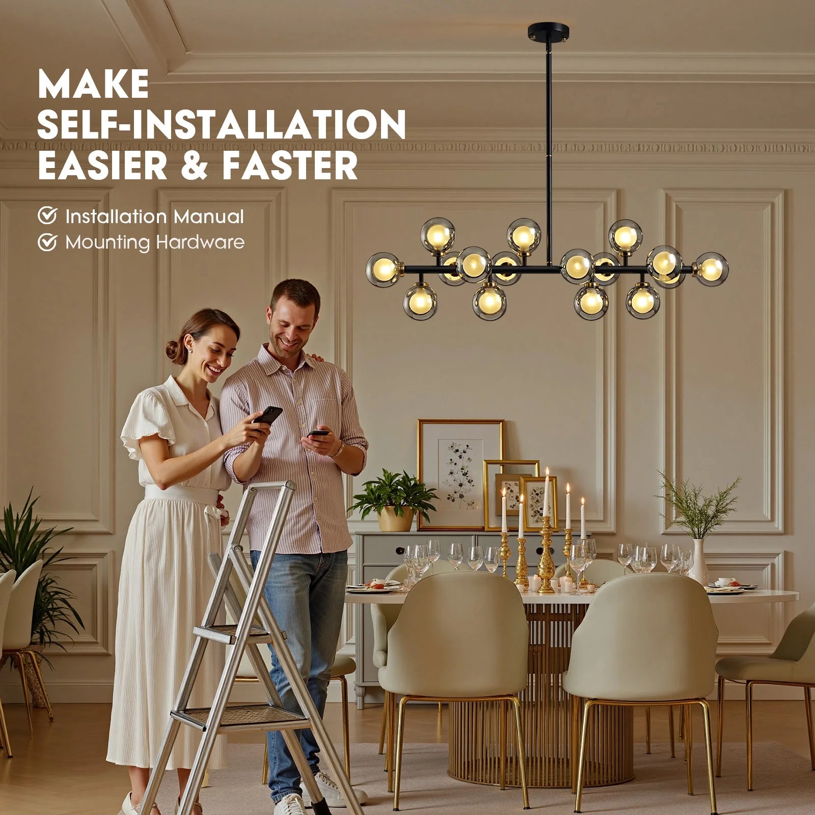 meteor-gray-globe-linear-chandelier-easy-installation-Feyran-lighting