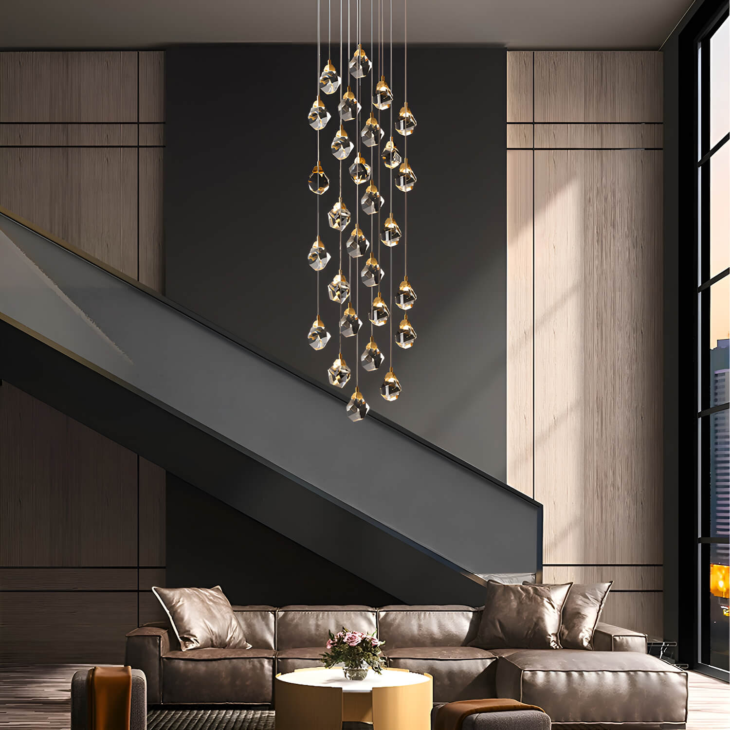 Modern Golden Raindrop Crystal Chandeliers for High Ceilings in Foyer & Living Room foyer 1| Feyran