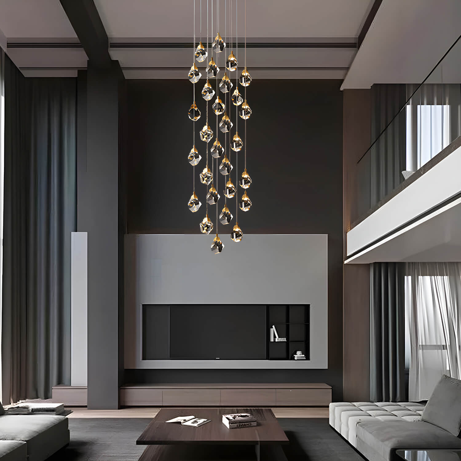 Modern Golden Raindrop Crystal Chandeliers for High Ceilings in Foyer & Living Room foyer 3 | Feyran