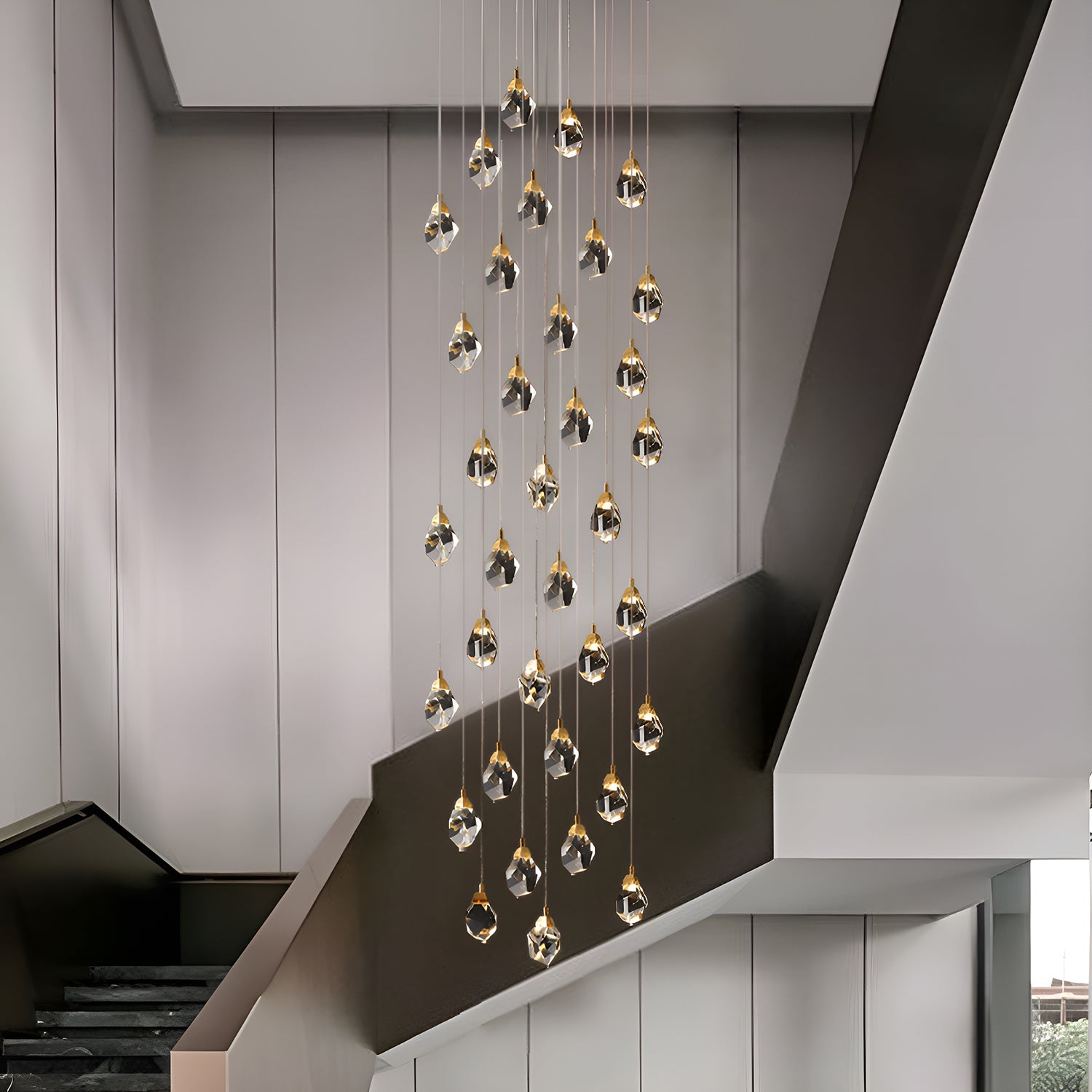 Modern Golden Raindrop Crystal Chandeliers for High Ceilings in Foyer & Living Room 9 | Feyran